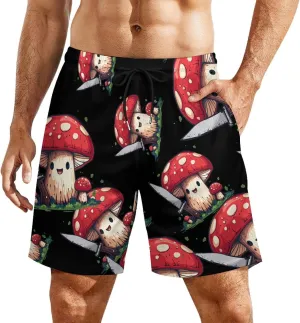 Mushroom with A Knife Men's Swim Trunks Quick Dry Board Shorts Swimwear Beach Shorts with Compression Liner