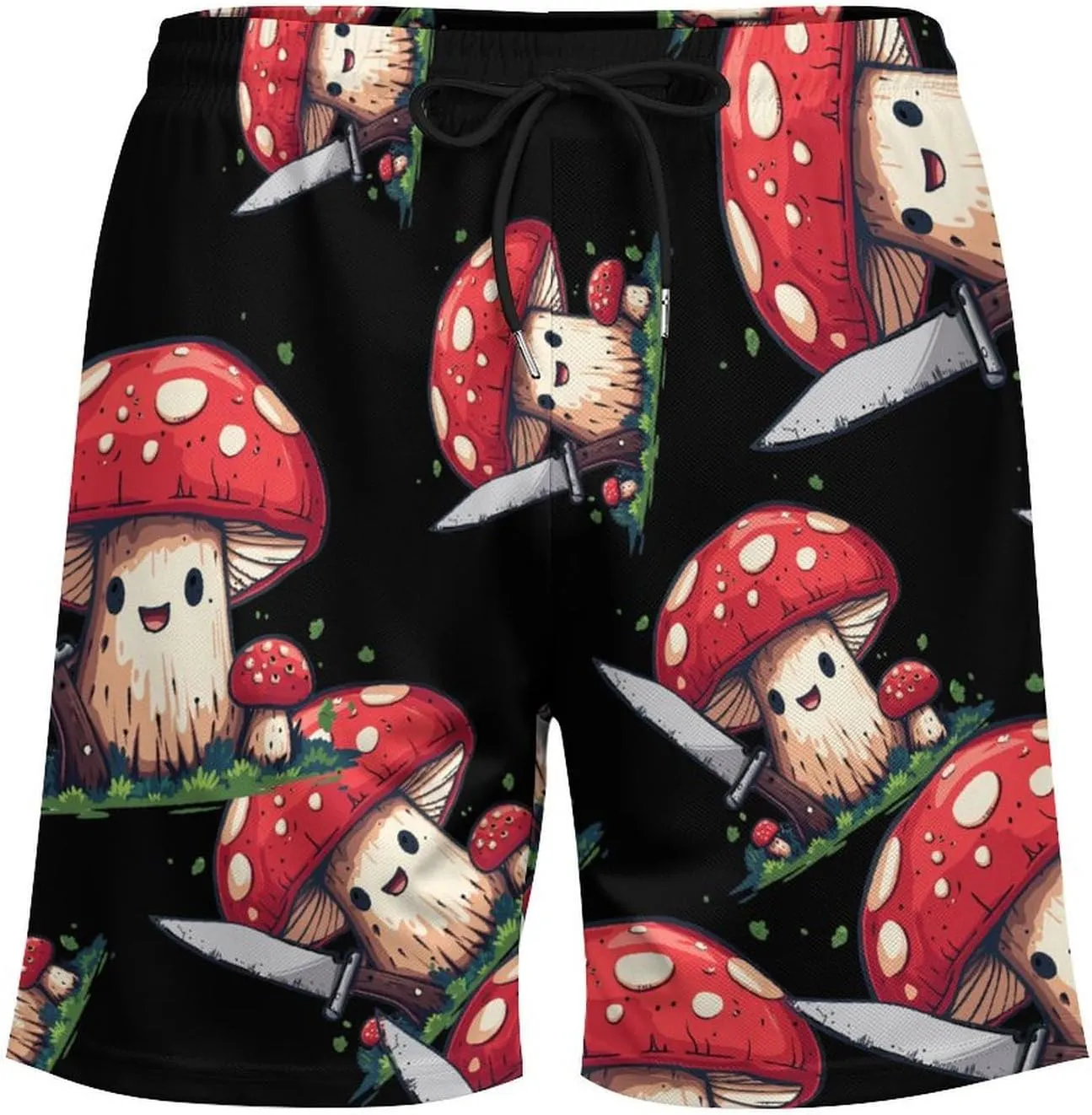 Mushroom with A Knife Men's Swim Trunks Quick Dry Board Shorts Swimwear Beach Shorts with Compression Liner