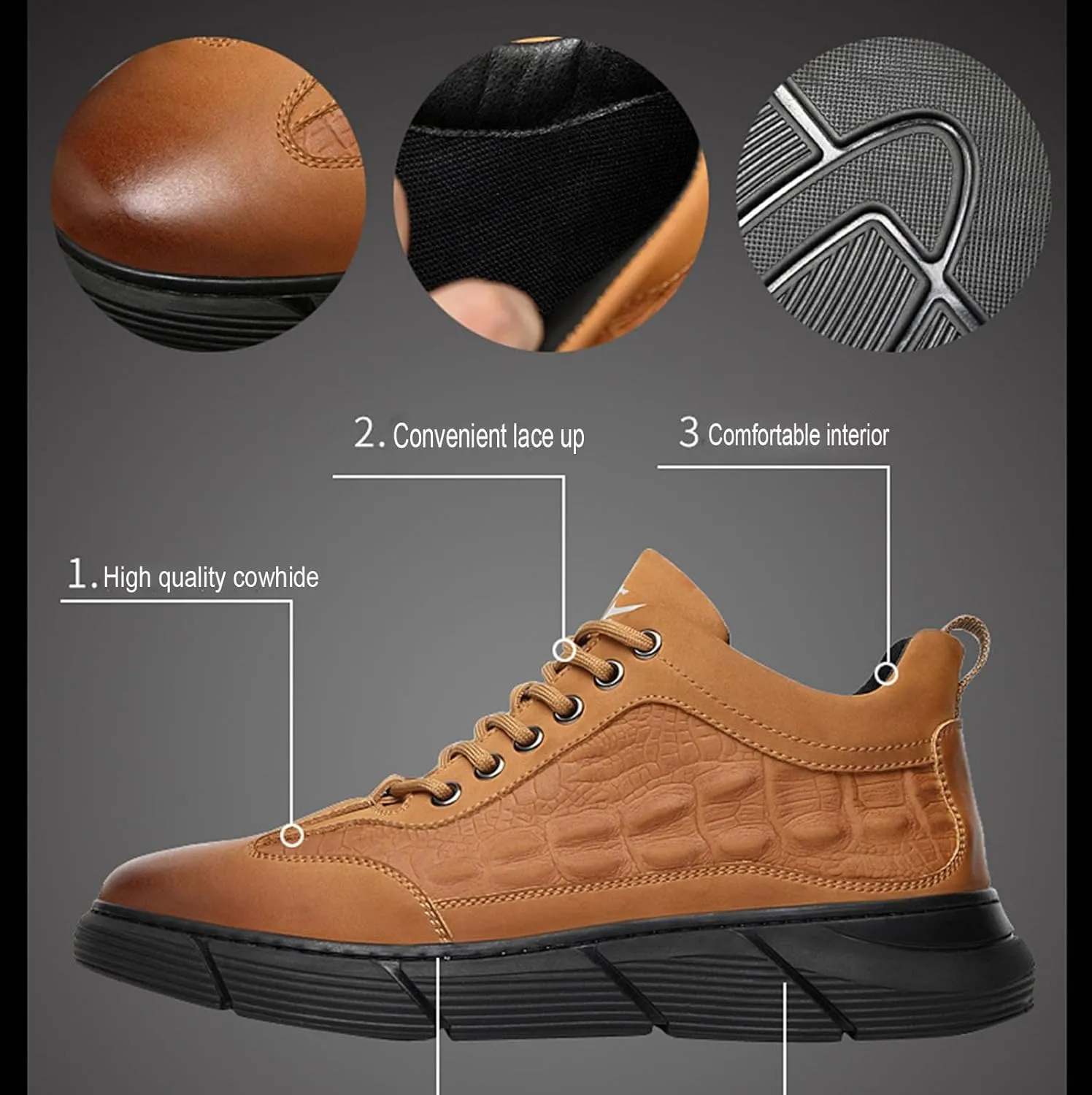 Myallfeet Men's Pattern Versatile Sports Shoes Fashion Anti-Skid Low Top Lace Up Walking Shoes Casual Formal Cowhide Sneakers