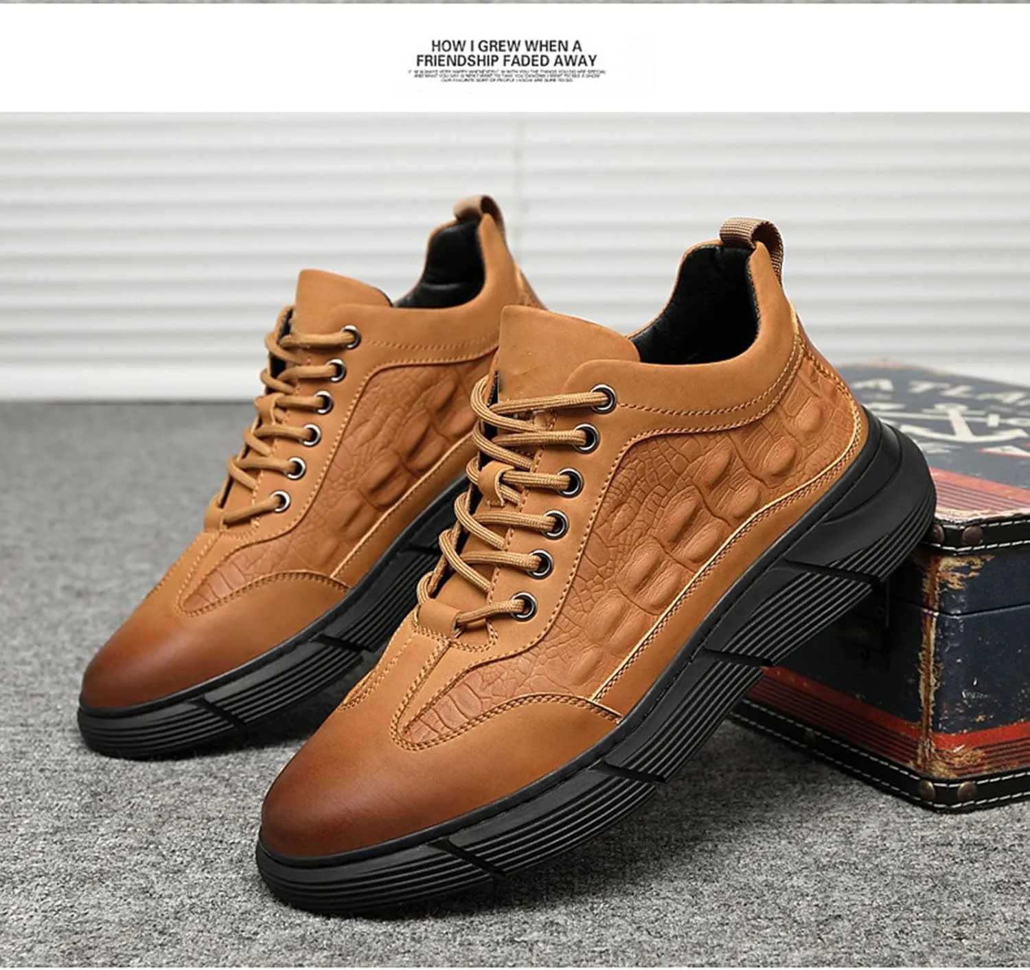 Myallfeet Men's Pattern Versatile Sports Shoes Fashion Anti-Skid Low Top Lace Up Walking Shoes Casual Formal Cowhide Sneakers