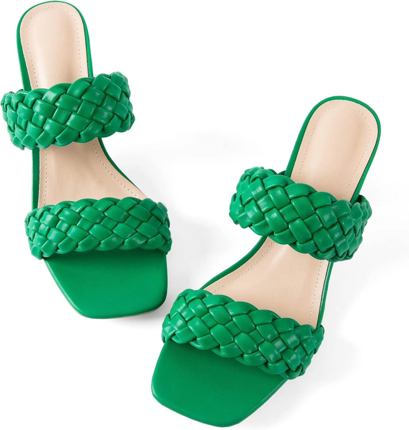 N.N.G Women Heels Sandals Braided Block Nude Summer Chunky Square Leather Woven Comfort Strappy Dress Casual Pumps Mules