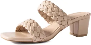 N.N.G Women Heels Sandals Braided Block Nude Summer Chunky Square Leather Woven Comfort Strappy Dress Casual Pumps Mules