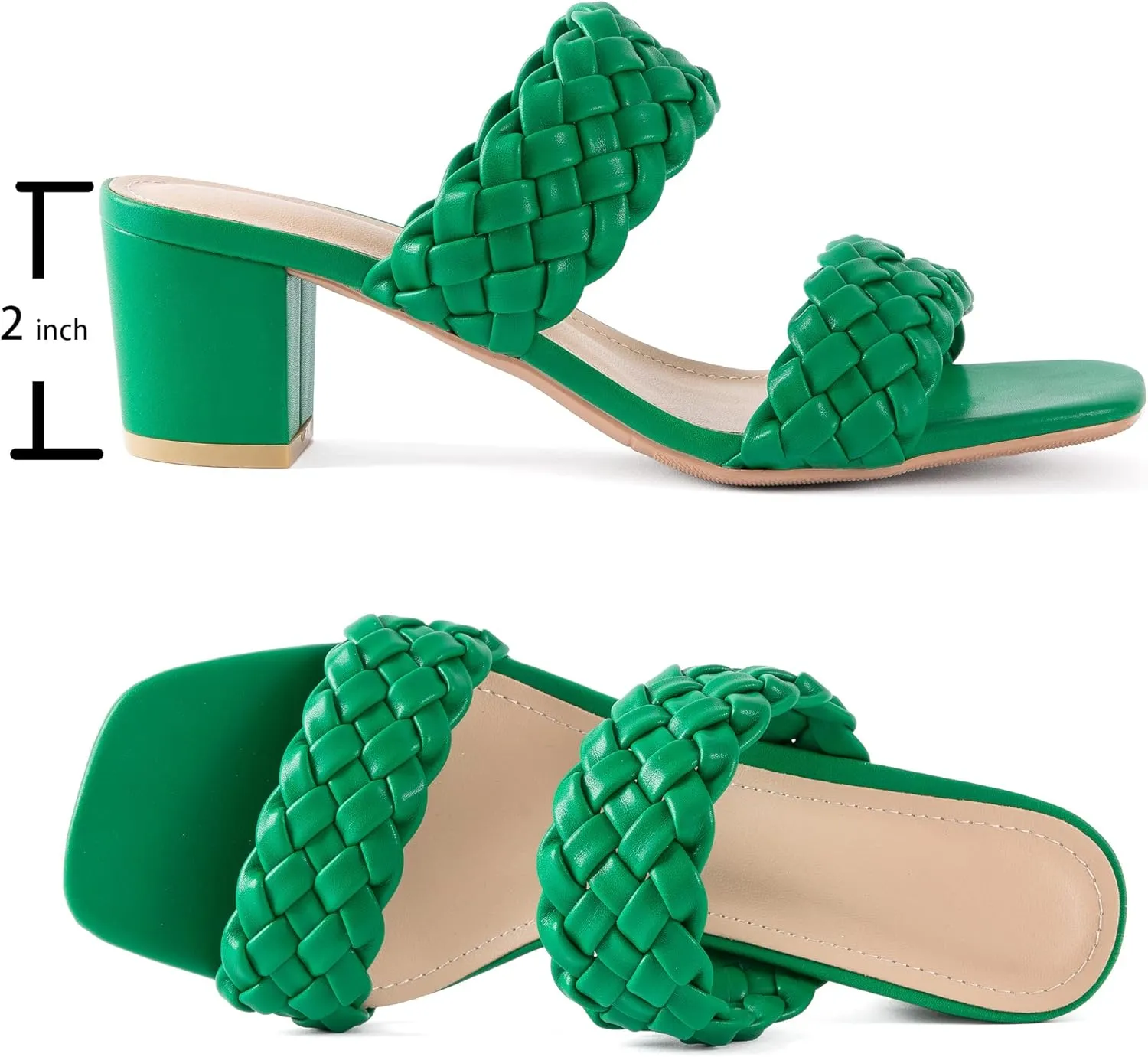 N.N.G Women Heels Sandals Braided Block Nude Summer Chunky Square Leather Woven Comfort Strappy Dress Casual Pumps Mules