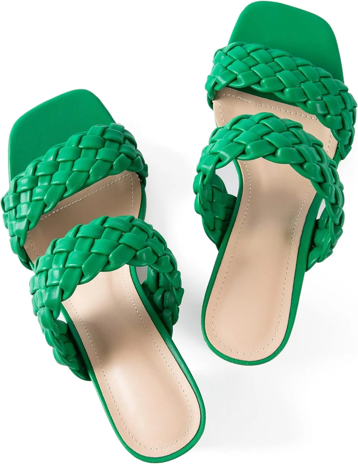 N.N.G Women Heels Sandals Braided Block Nude Summer Chunky Square Leather Woven Comfort Strappy Dress Casual Pumps Mules