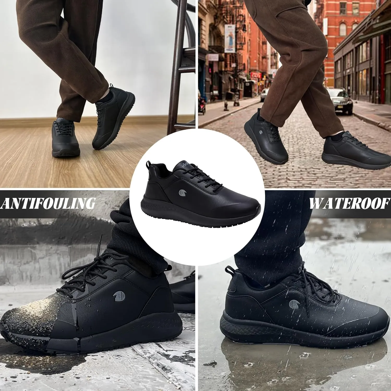Non Slip Work Shoes for Men Slip on Waterproof Kitchen Chef Restaurant Walking Sneakers Comfortable Food Service Working Footwear Leather Nursing Shoe