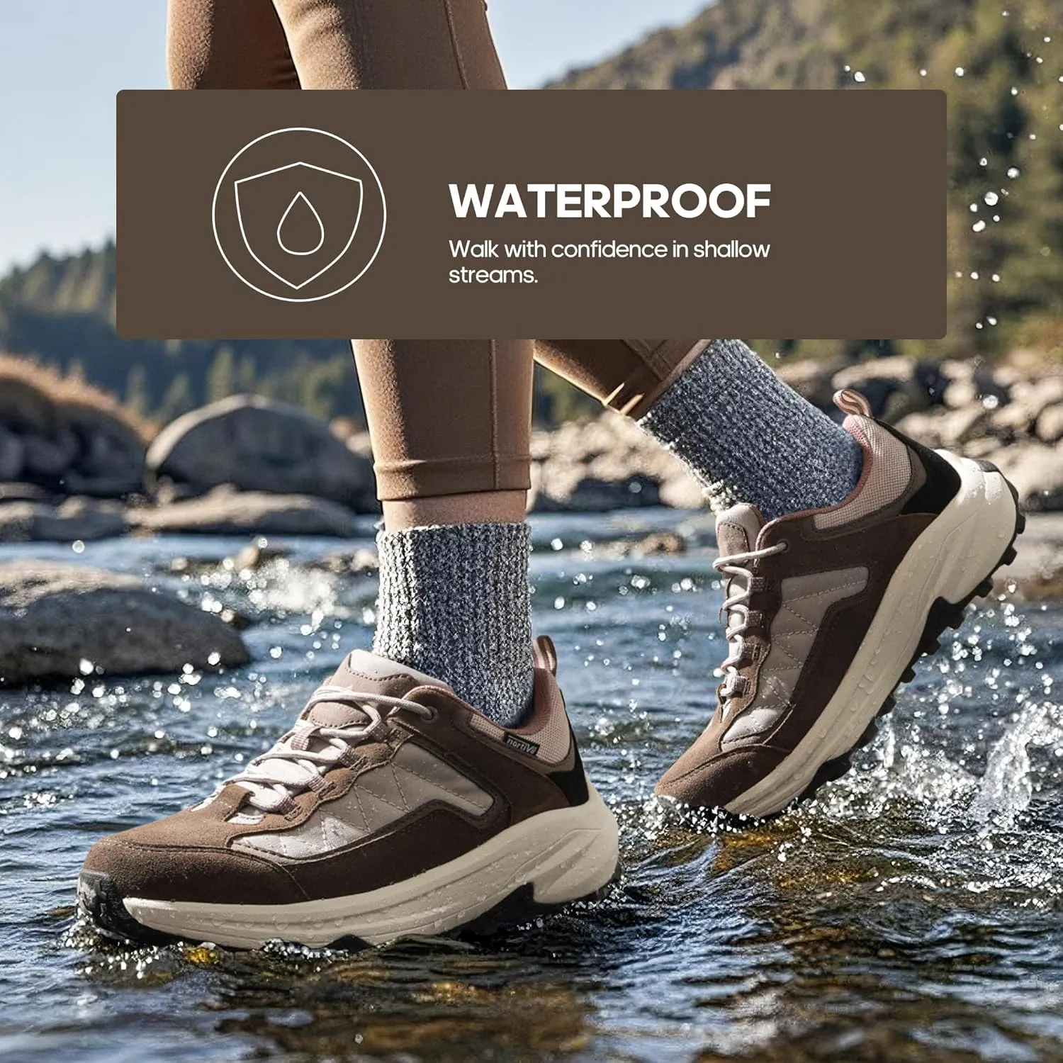 NORTIV 8 Women's Waterproof Hiking Shoes with Arch Support Outdoors Leather Walking Trekking Camping Tennis Workout Cross Training Sneakers Wicklow