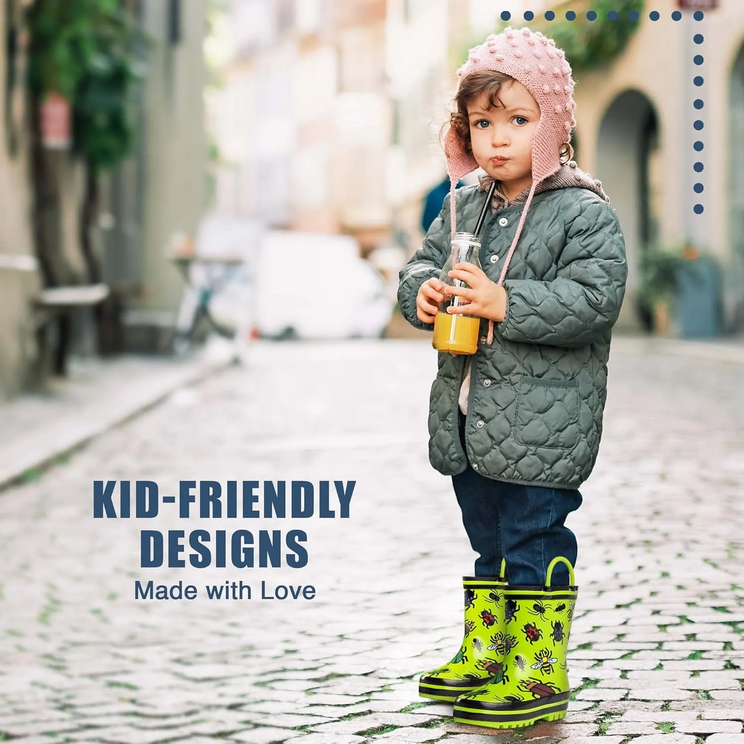NORTY Rubber Rain Boots for Kids - Waterproof Rubber Boots Boys and Girls Solid & Printed Rainboots for Toddlers and Kids