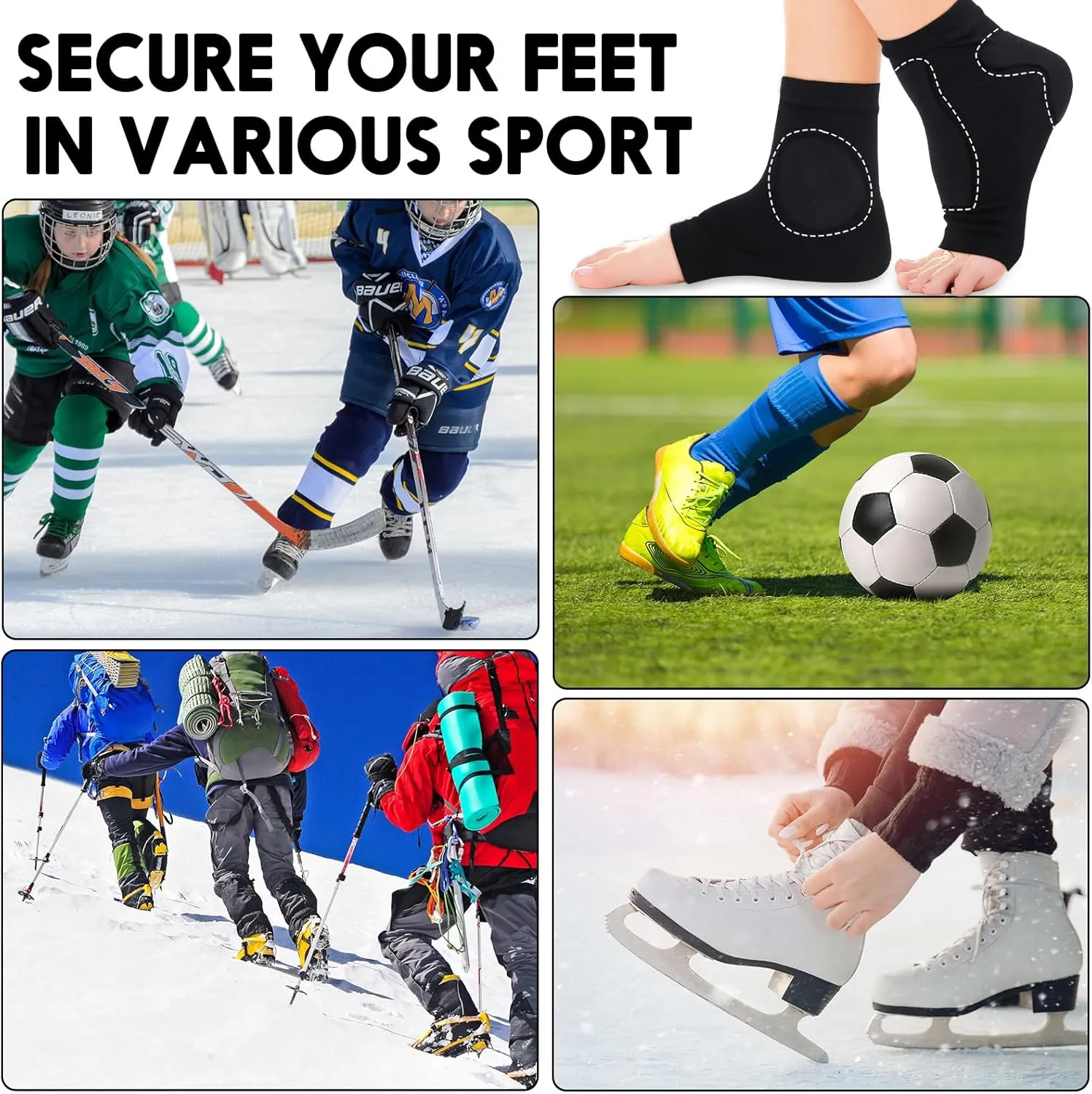 Nuanchu 2 Pairs Padded Skate Socks Ice Skating Protection Socks Lace Bite Gel Pads Ankle Malleolar Sleeves Protection Guards for Front Foot Shin Achilles Tendon Heel