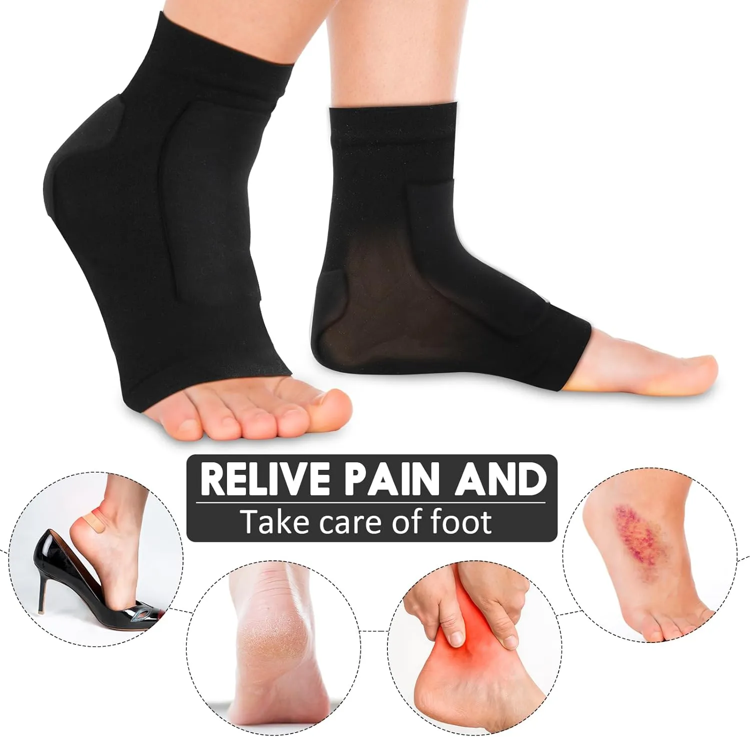 Nuanchu 2 Pairs Padded Skate Socks Ice Skating Protection Socks Lace Bite Gel Pads Ankle Malleolar Sleeves Protection Guards for Front Foot Shin Achilles Tendon Heel