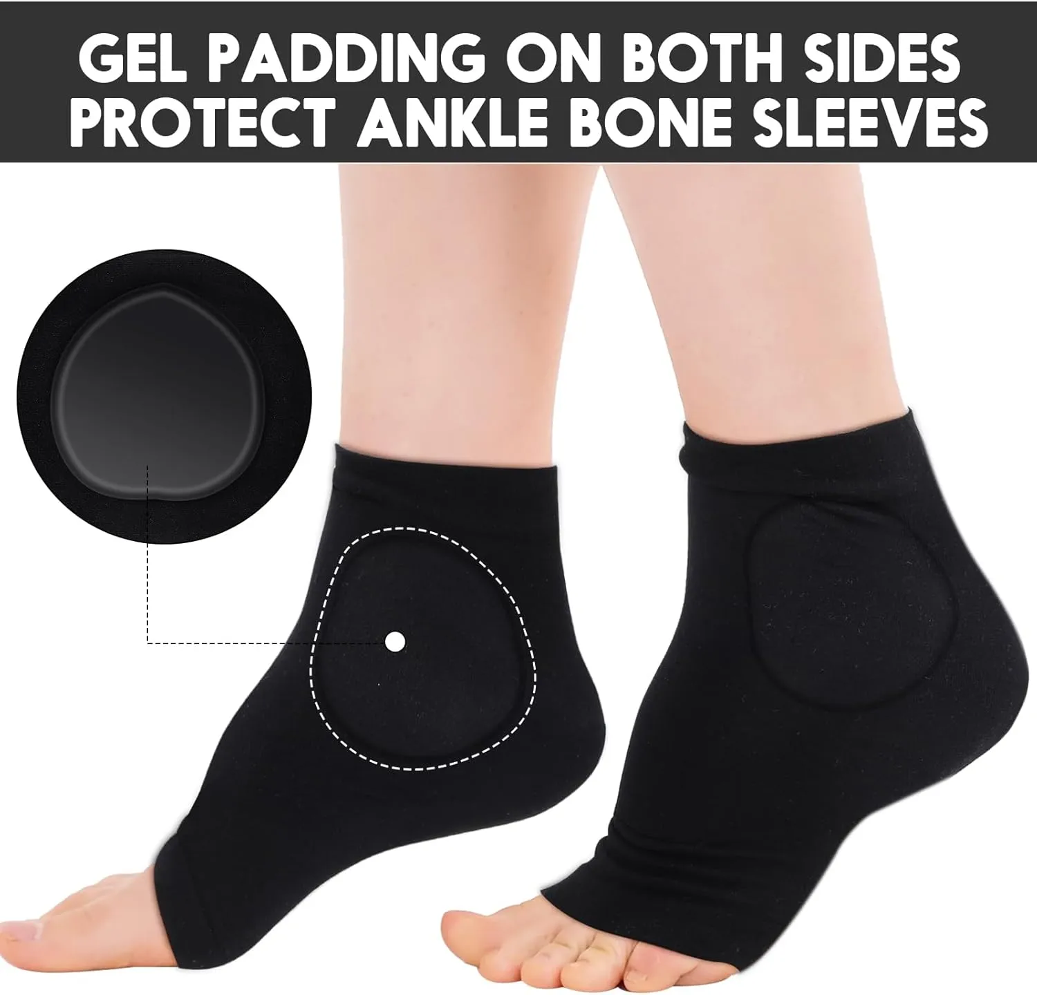 Nuanchu 2 Pairs Padded Skate Socks Ice Skating Protection Socks Lace Bite Gel Pads Ankle Malleolar Sleeves Protection Guards for Front Foot Shin Achilles Tendon Heel
