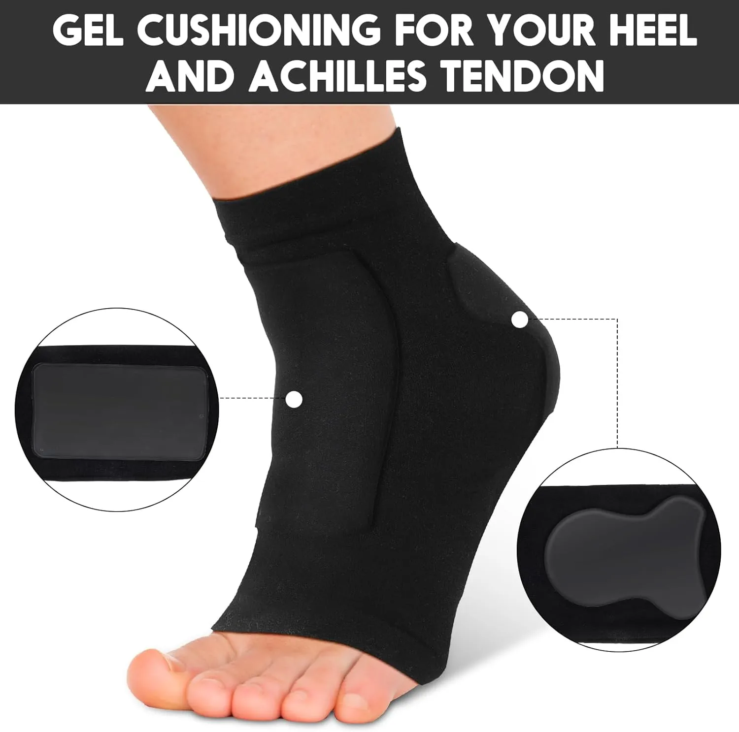 Nuanchu 2 Pairs Padded Skate Socks Ice Skating Protection Socks Lace Bite Gel Pads Ankle Malleolar Sleeves Protection Guards for Front Foot Shin Achilles Tendon Heel