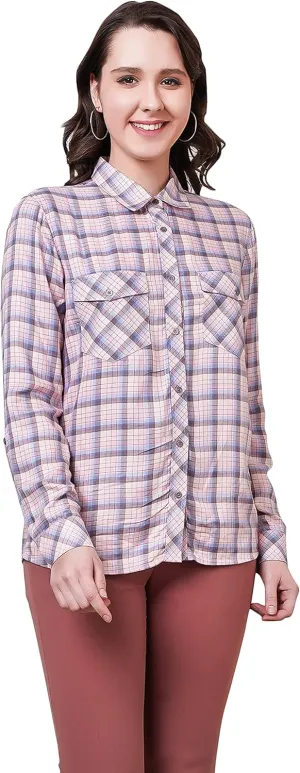 NUEVOSDAMAS Yarn Dyed Plaided Rayon Full Sleeve Blue Shirt
