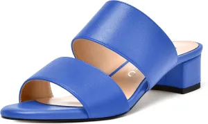 NUMALEO Womens Round Toe Dress Two Strap Slip On Bridal Matte Chunky Low Heel Heeled Sandals 1.5 Inch