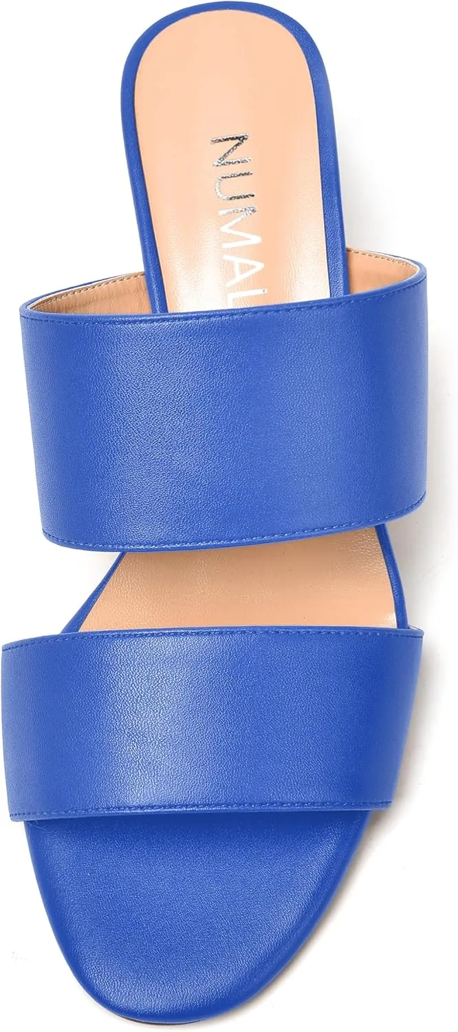 NUMALEO Womens Round Toe Dress Two Strap Slip On Bridal Matte Chunky Low Heel Heeled Sandals 1.5 Inch