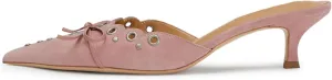 olomisa Womens Kitten Heels, Bow Studded Heeled Mules Pointed Toe Low Heel Sandals Suede Leather Slip on Kitten Heel Pumps