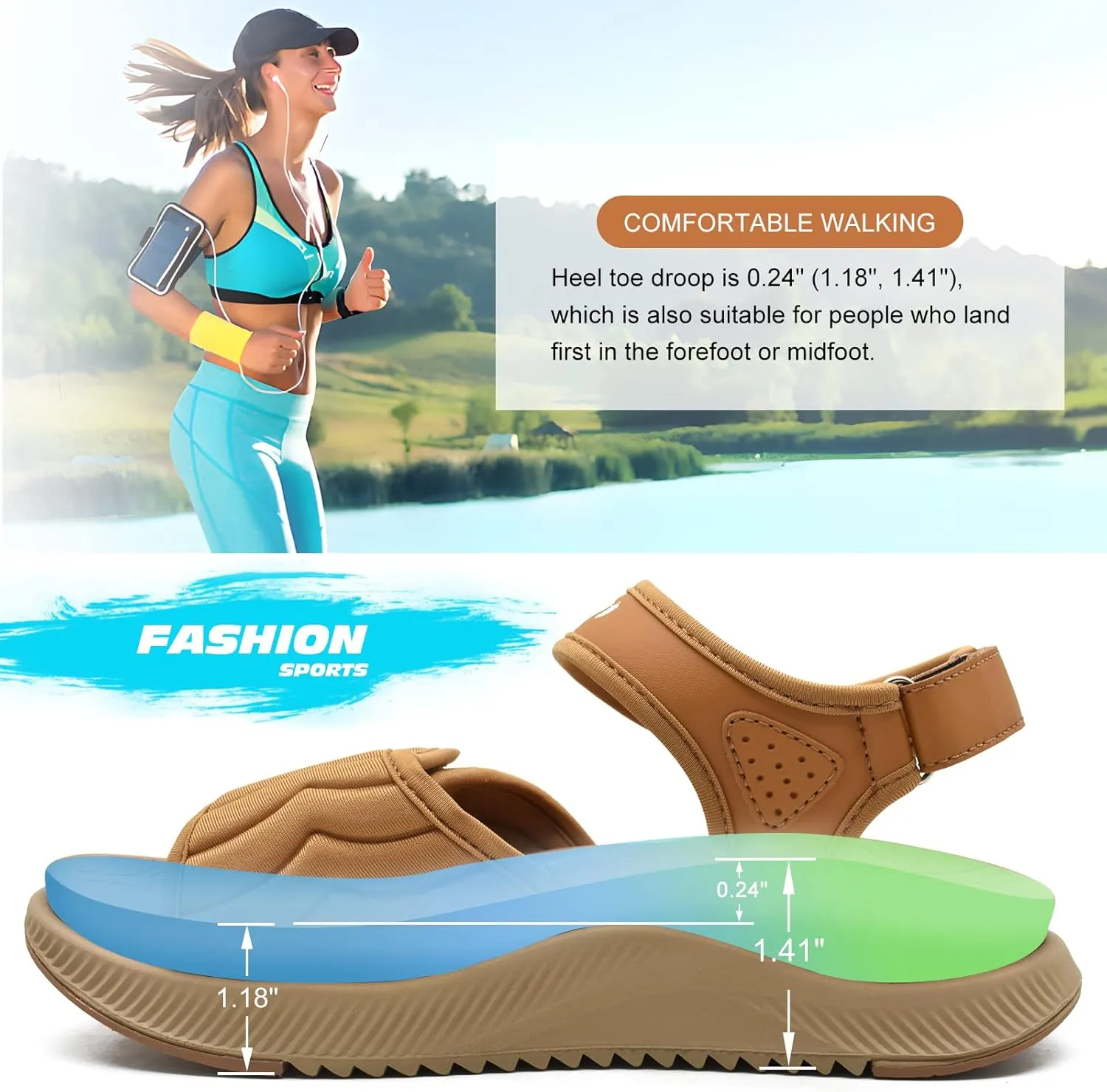 ONCAI Walking Sandals Women,Arch Support Hiking Sandals with Orthotic Outdoor Footbed for Plantar Fasciitis,Water Athletic Platform Sandalias Mujer with 3 Adjustable Strap (US Size 6-12)
