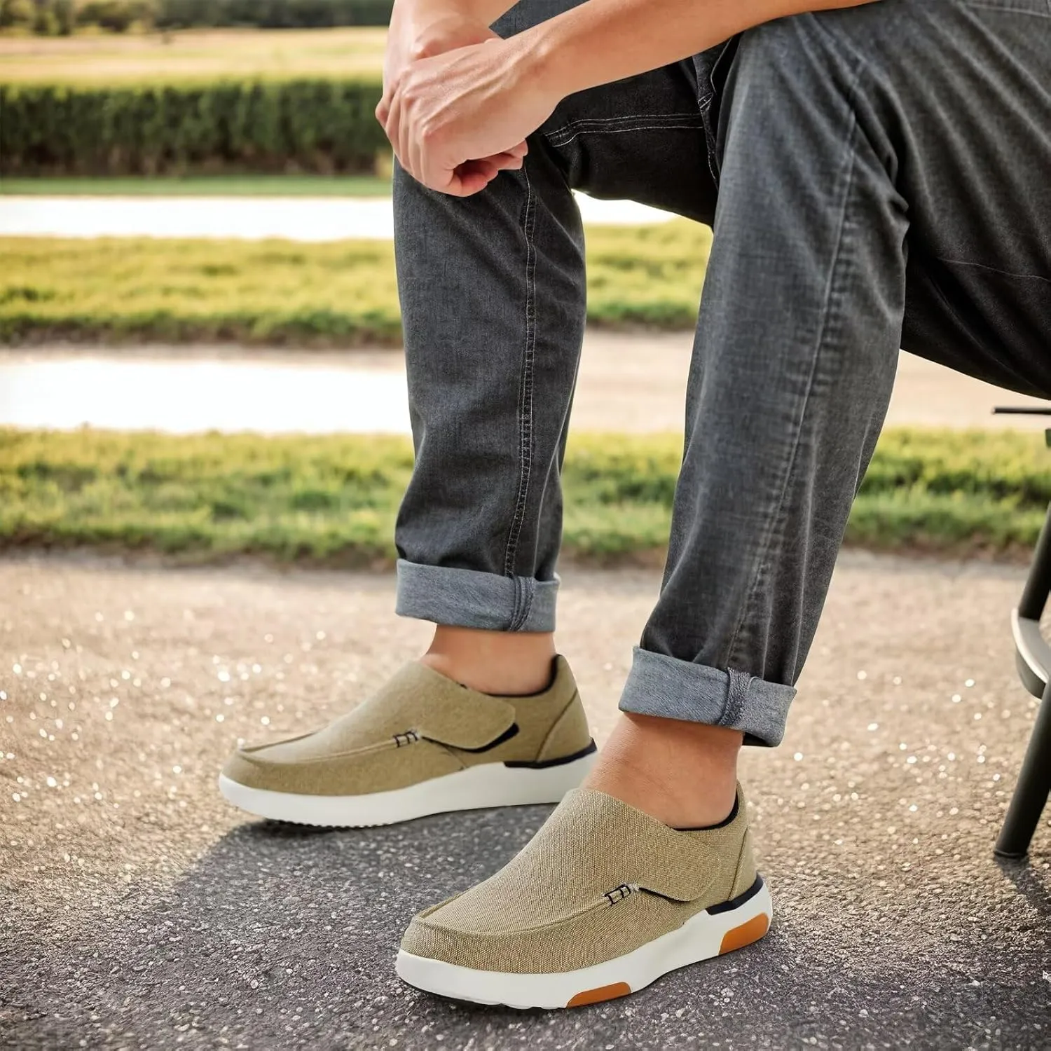 OrthoComfoot Men's Orthopedic Slip-On Loafers Walking Shoes: Comfortable Arch Support Plantar Fasciitis Hook and Loop Shoes, Casual Orthotic Work Loafers for Foot and Heel Pain