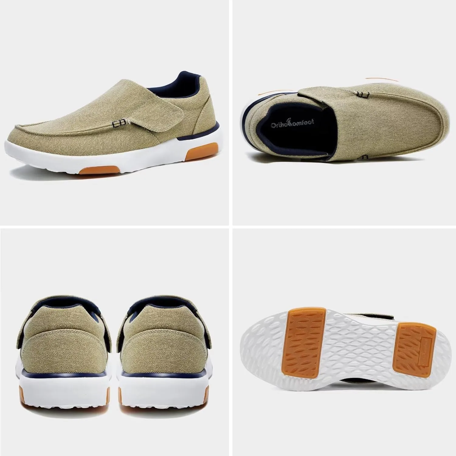 OrthoComfoot Men's Orthopedic Slip-On Loafers Walking Shoes: Comfortable Arch Support Plantar Fasciitis Hook and Loop Shoes, Casual Orthotic Work Loafers for Foot and Heel Pain