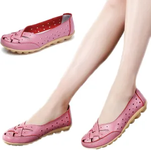 Owlkay Shoes for Women, Owlkay New Casual Women Shoes, Women's Cowhide Leather Shoes Loafers Flats Sandals Slip-On Cutout