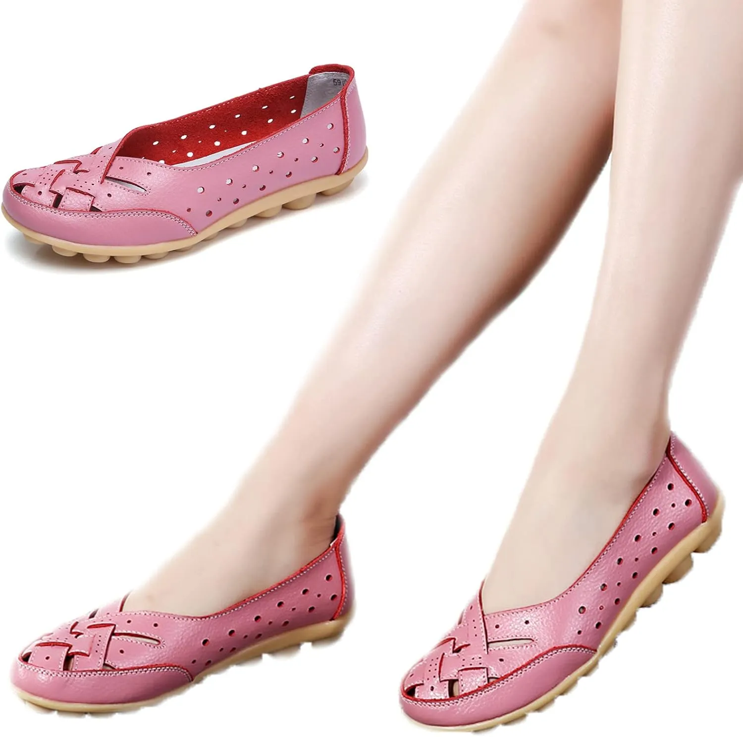 Owlkay Shoes for Women, Owlkay New Casual Women Shoes, Women's Cowhide Leather Shoes Loafers Flats Sandals Slip-On Cutout