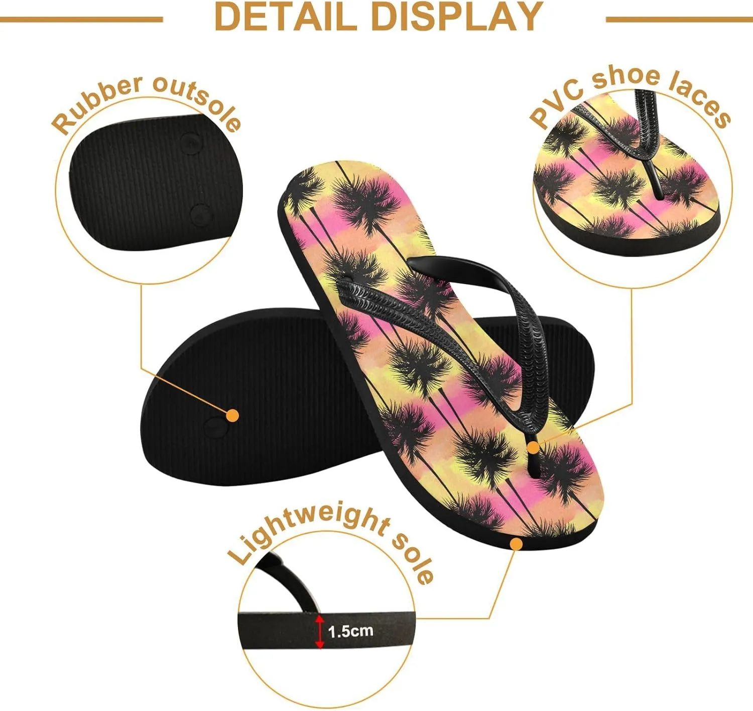Palm Trees Sunset Stripe Flip Flops for Beach Thong Sandals Anti-slip Lightweight Beach Shoes for Travel Summer Outdoor