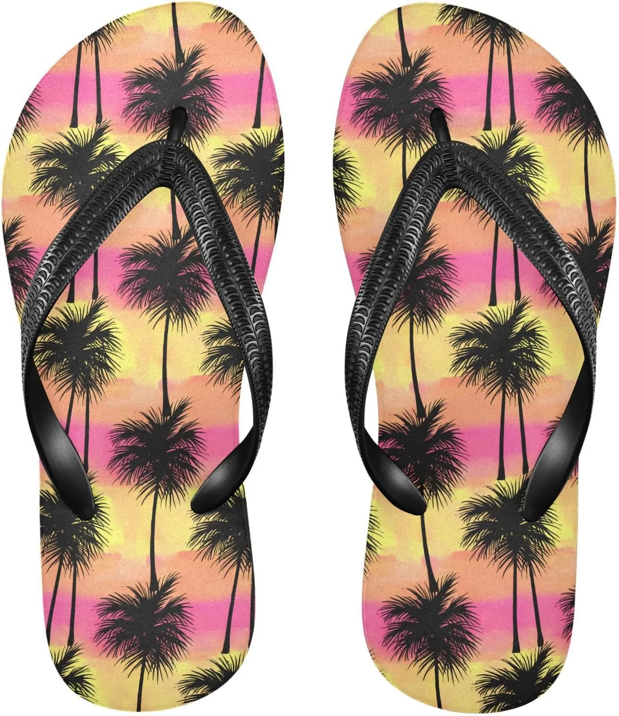 Palm Trees Sunset Stripe Flip Flops for Beach Thong Sandals Anti-slip Lightweight Beach Shoes for Travel Summer Outdoor