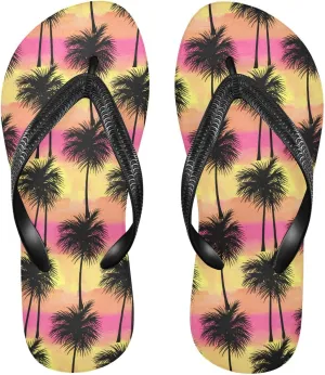 Palm Trees Sunset Stripe Flip Flops for Beach Thong Sandals Anti-slip Lightweight Beach Shoes for Travel Summer Outdoor
