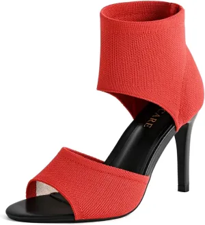 Peep Toe Heels for Women Sexy 3 Inches Stiletto High Heels for Women Dressy Slip On Comfortable Wide Stretchy Heels Knit Open Toe Booties Sandals Black Heels Sandals for Prom, Party and Work
