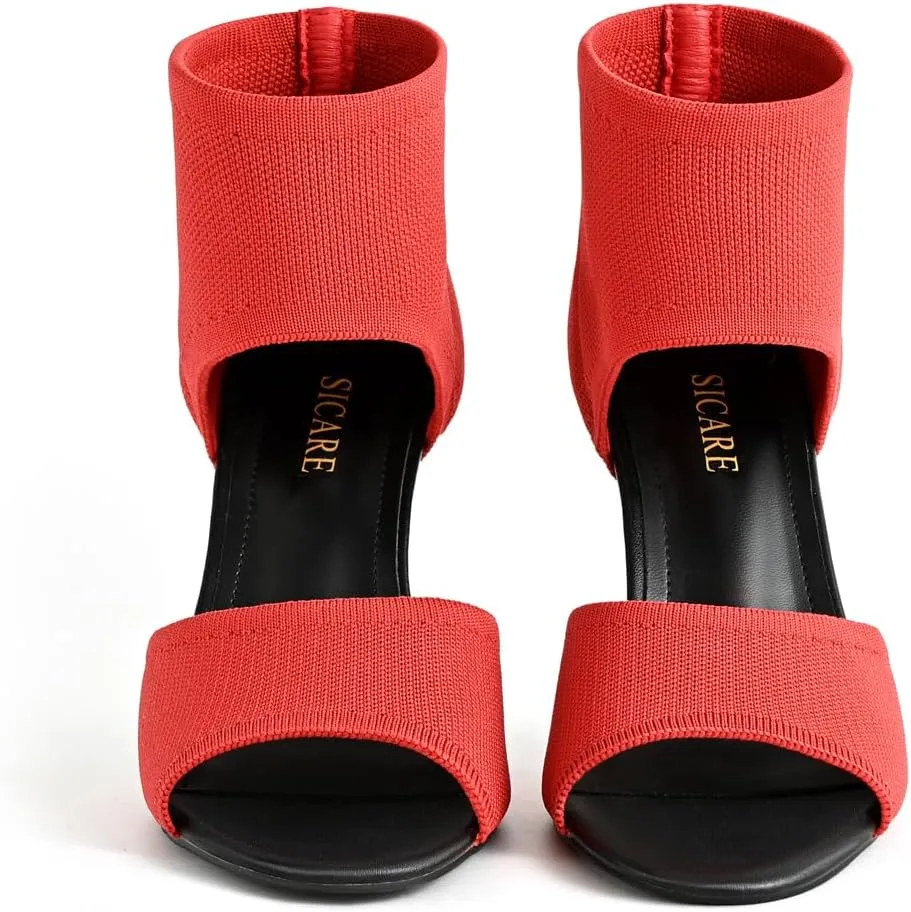 Peep Toe Heels for Women Sexy 3 Inches Stiletto High Heels for Women Dressy Slip On Comfortable Wide Stretchy Heels Knit Open Toe Booties Sandals Black Heels Sandals for Prom, Party and Work