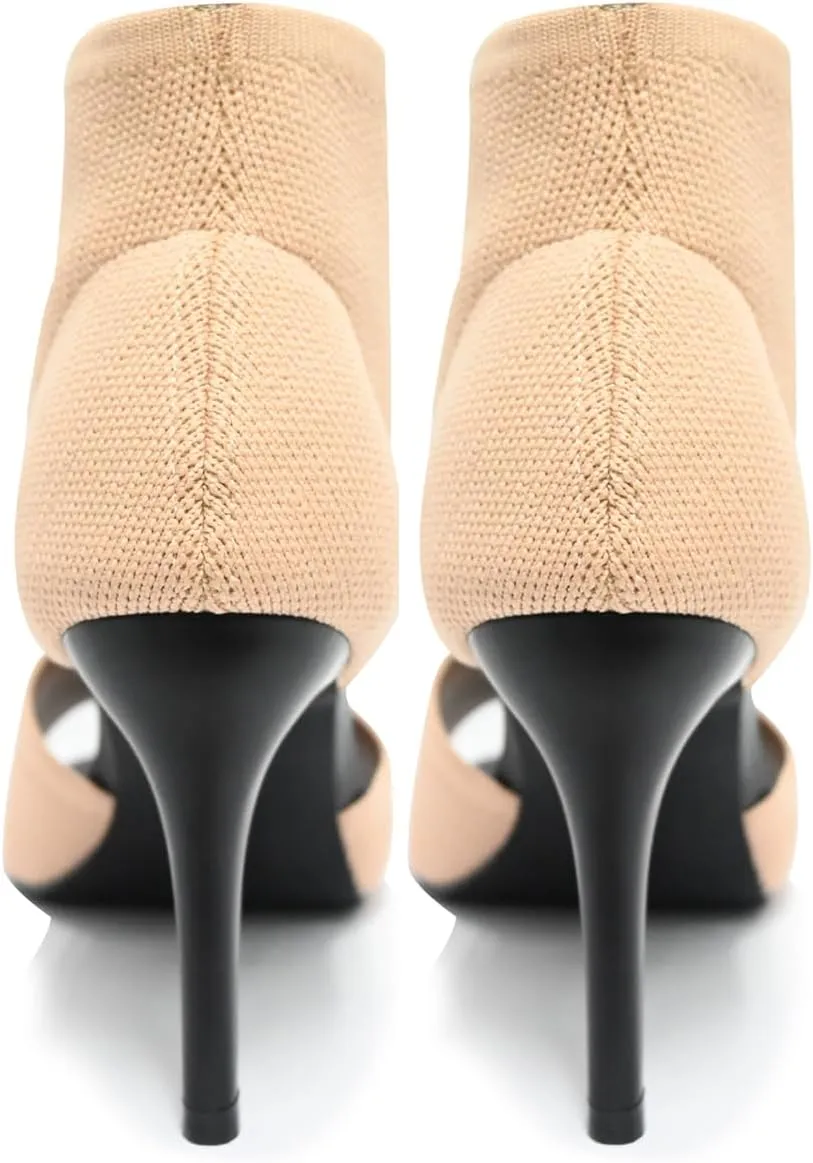 Peep Toe Heels for Women Sexy 3 Inches Stiletto High Heels for Women Dressy Slip On Comfortable Wide Stretchy Heels Knit Open Toe Booties Sandals Black Heels Sandals for Prom, Party and Work