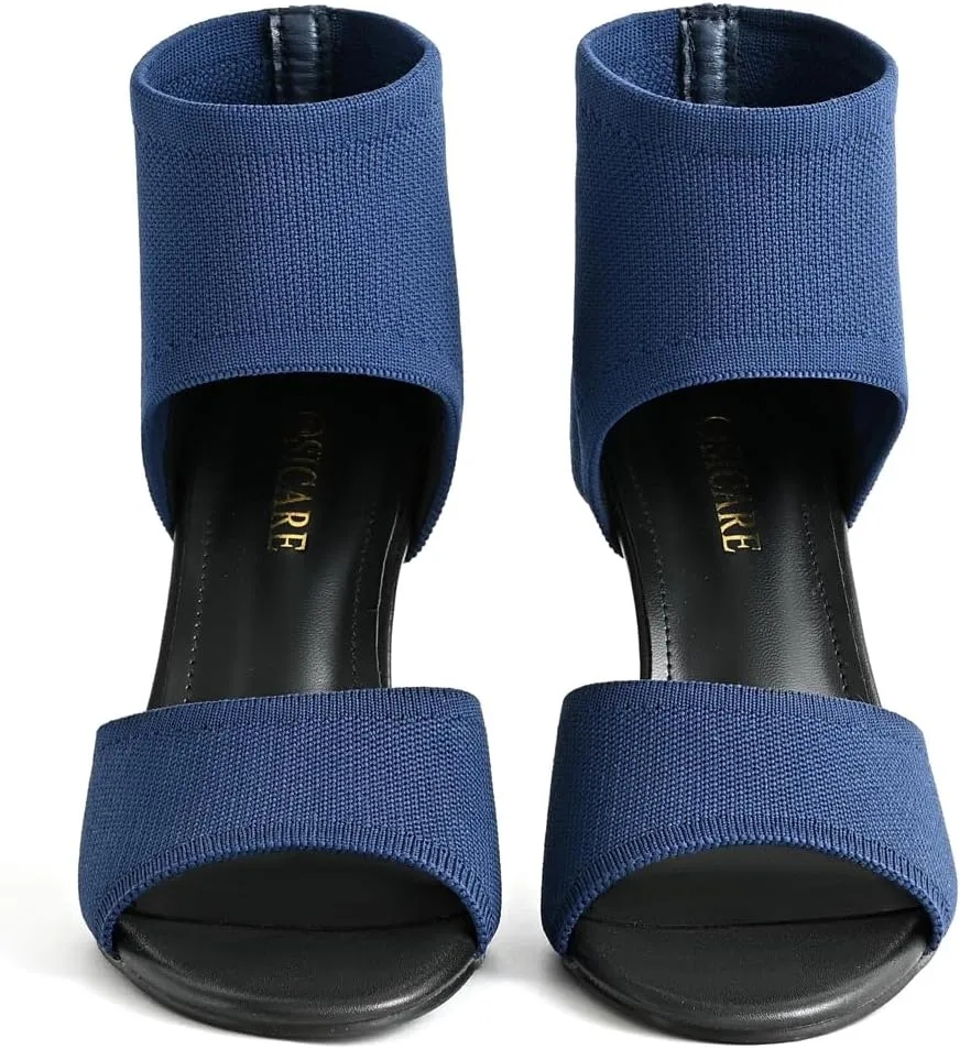 Peep Toe Heels for Women Sexy 3 Inches Stiletto High Heels for Women Dressy Slip On Comfortable Wide Stretchy Heels Knit Open Toe Booties Sandals Black Heels Sandals for Prom, Party and Work
