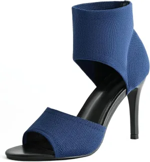 Peep Toe Heels for Women Sexy 3 Inches Stiletto High Heels for Women Dressy Slip On Comfortable Wide Stretchy Heels Knit Open Toe Booties Sandals Black Heels Sandals for Prom, Party and Work