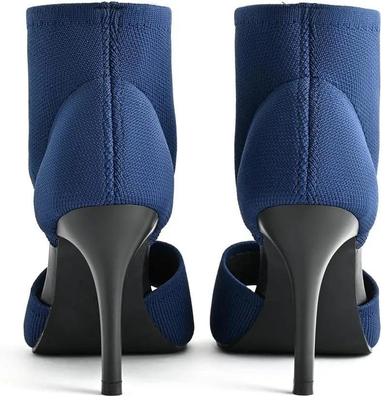 Peep Toe Heels for Women Sexy 3 Inches Stiletto High Heels for Women Dressy Slip On Comfortable Wide Stretchy Heels Knit Open Toe Booties Sandals Black Heels Sandals for Prom, Party and Work