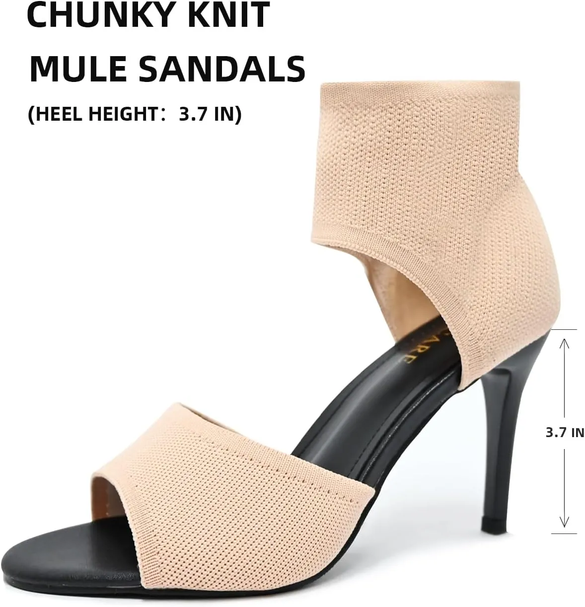 Peep Toe Heels for Women Sexy 3 Inches Stiletto High Heels for Women Dressy Slip On Comfortable Wide Stretchy Heels Knit Open Toe Booties Sandals Black Heels Sandals for Prom, Party and Work