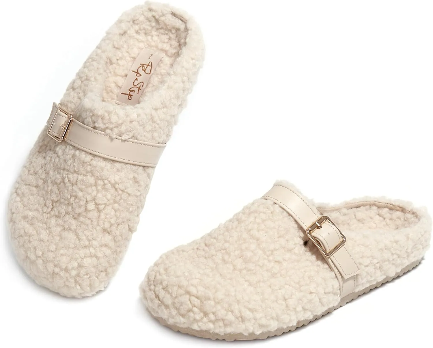 PepStep Womens Suede or Fur Clog Mules - Low Platform Slip On Closed Toe Arch Support Cork Slide Slippers for Ladies