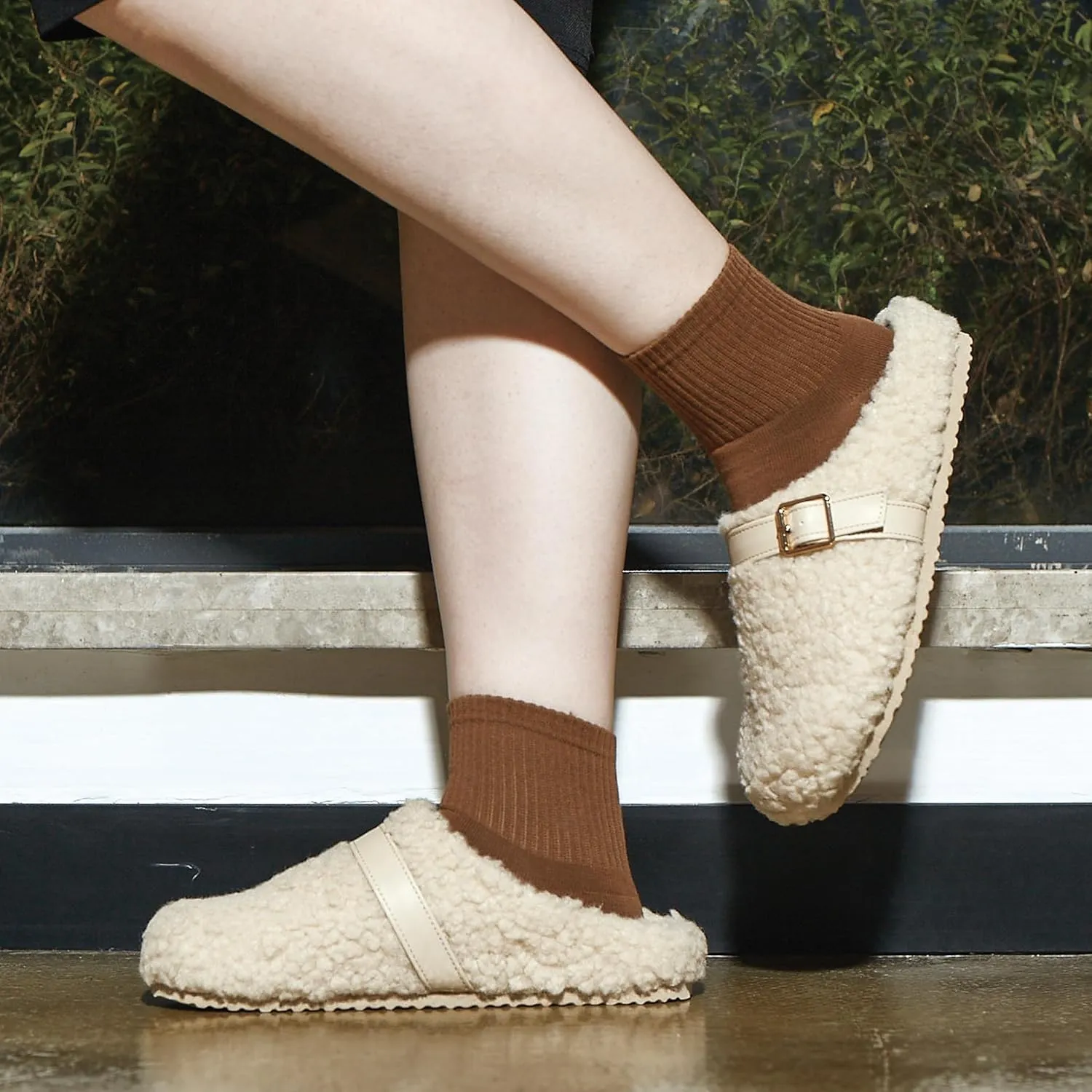 PepStep Womens Suede or Fur Clog Mules - Low Platform Slip On Closed Toe Arch Support Cork Slide Slippers for Ladies