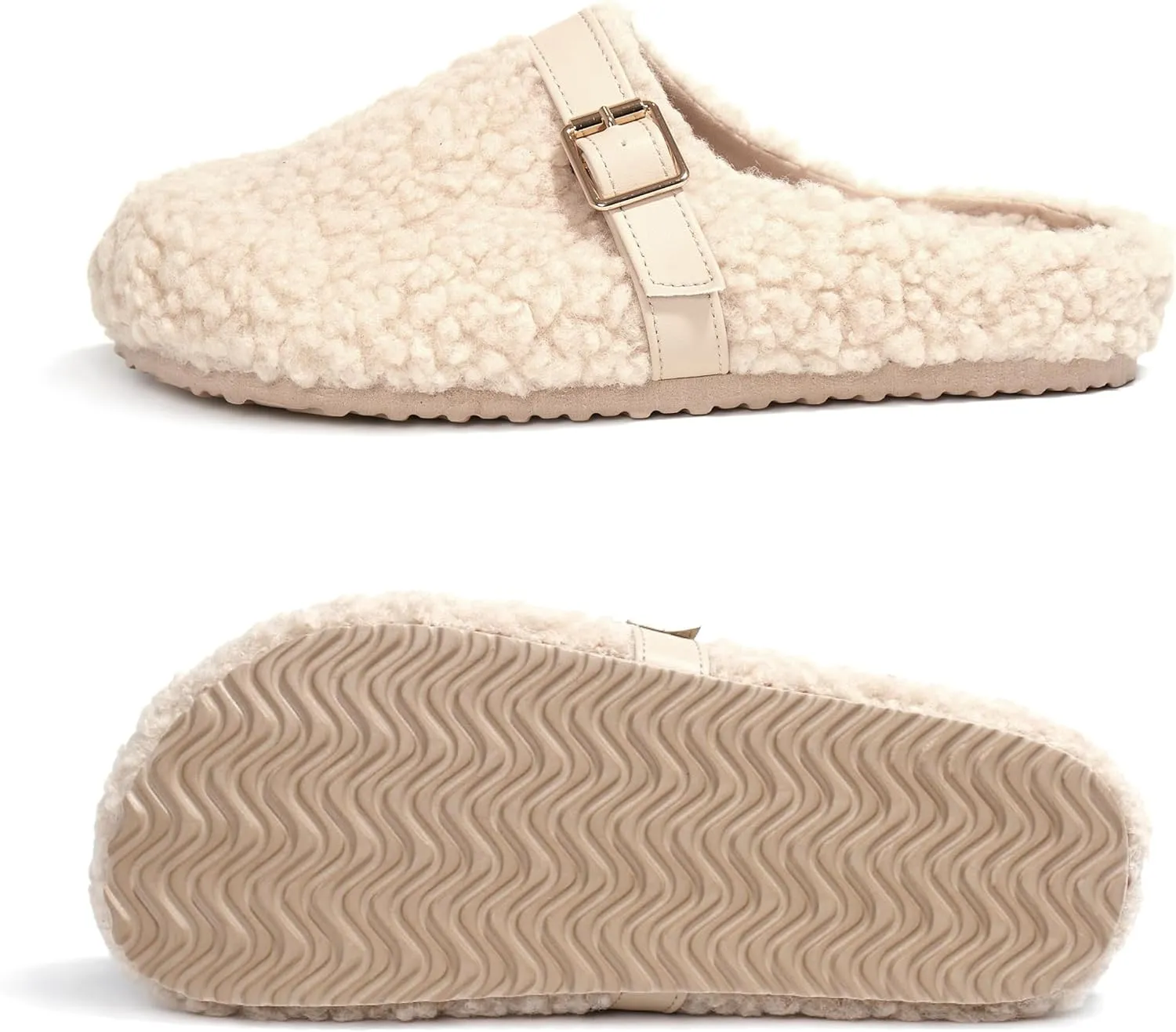 PepStep Womens Suede or Fur Clog Mules - Low Platform Slip On Closed Toe Arch Support Cork Slide Slippers for Ladies