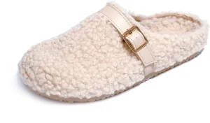 PepStep Womens Suede or Fur Clog Mules - Low Platform Slip On Closed Toe Arch Support Cork Slide Slippers for Ladies