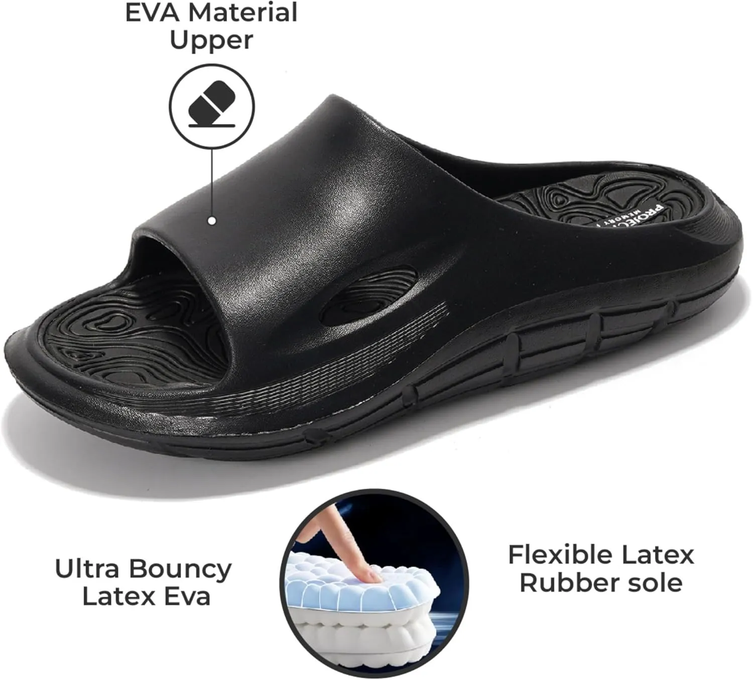 Project Cloud Mens Sandals - Lightweight and Flexible EVA Recovery Slides for Men with Ultra Bouncy Latex Insole - Comfortable Water Resistant Slippers for Men Footwear (Dean)