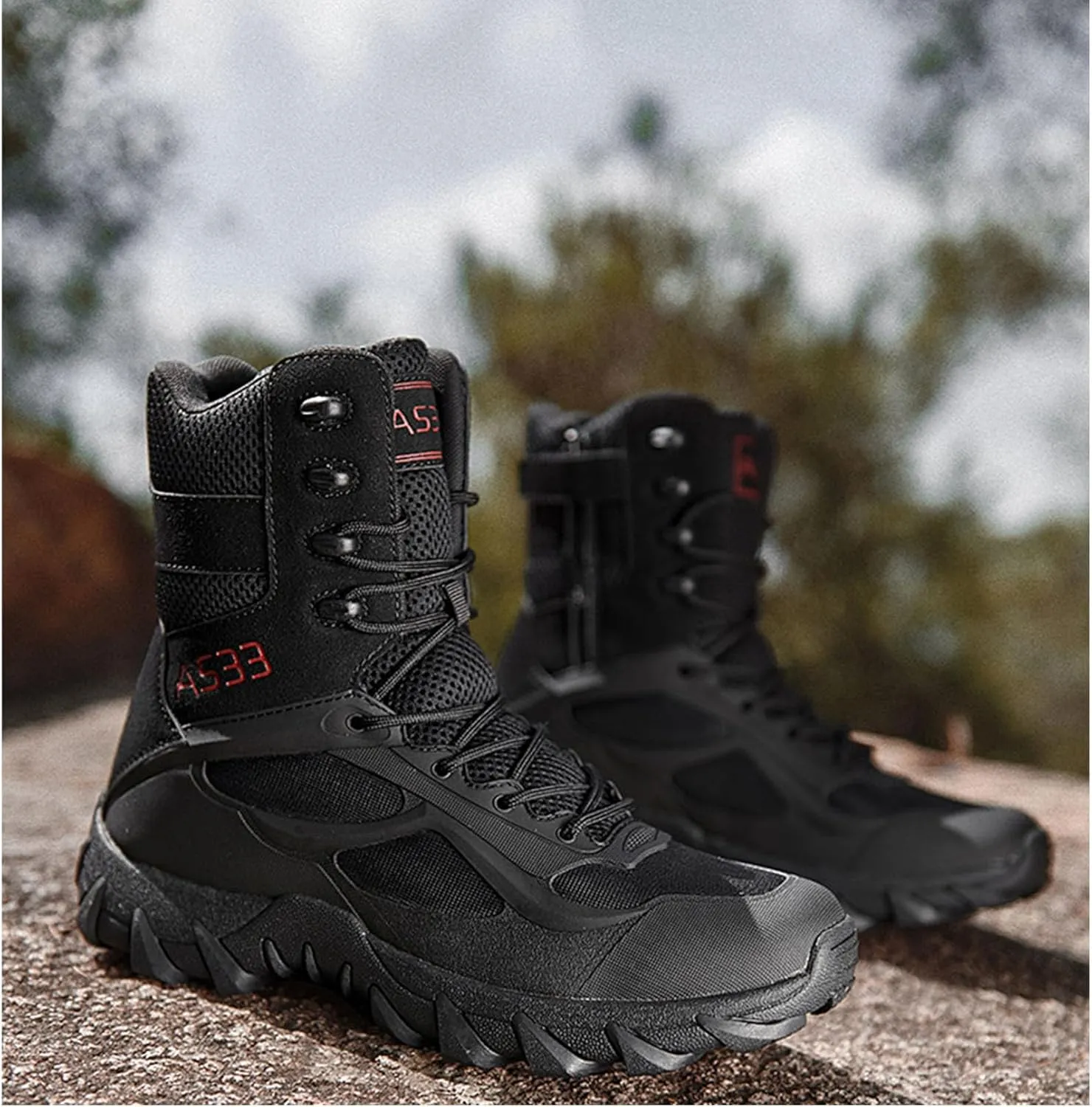Renyqatt Men's Tactical Boots 8 Inches Lightweight Work Military Boots Side Zipper Jungle Combat Desert Boot