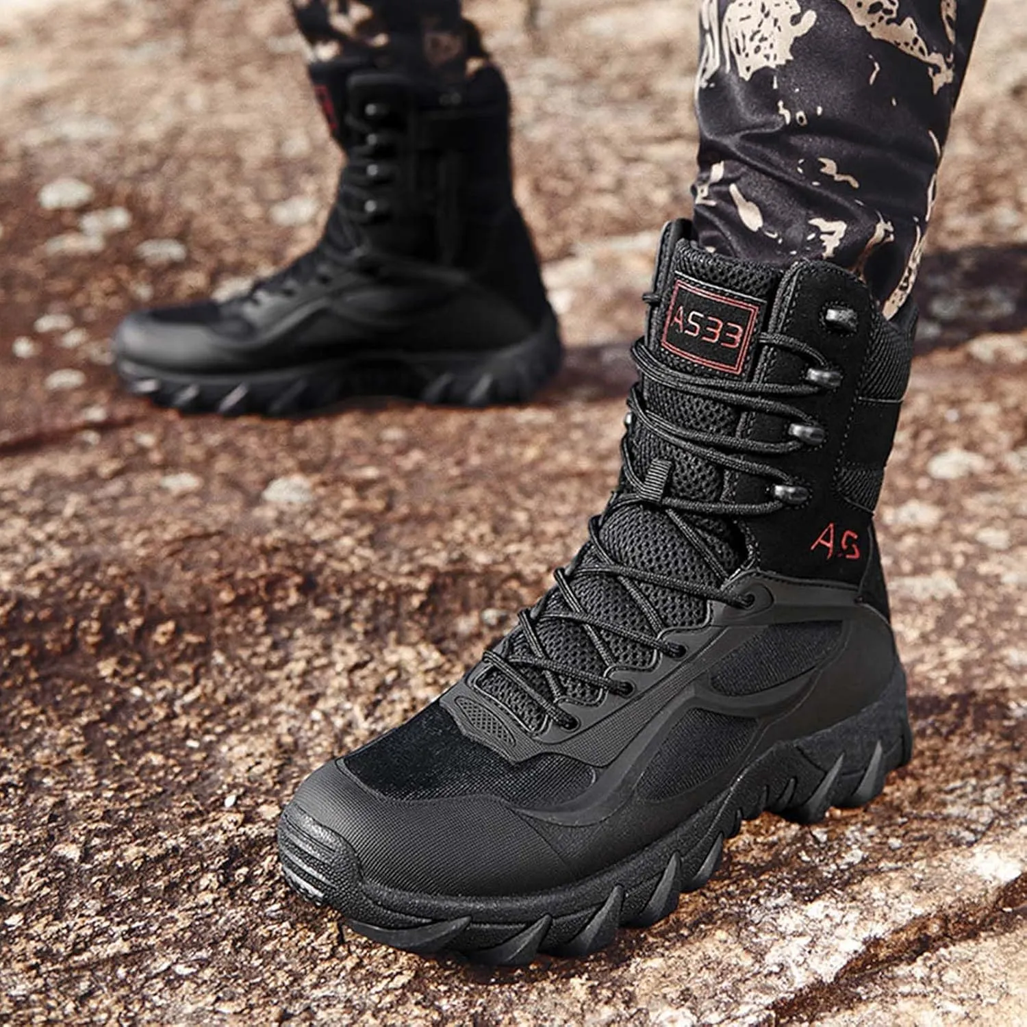 Renyqatt Men's Tactical Boots 8 Inches Lightweight Work Military Boots Side Zipper Jungle Combat Desert Boot