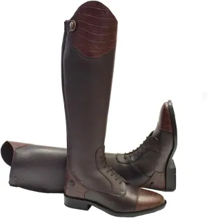 Rhinegold De-Luxe Long Leather Laced Front Rear Zip Riding Boots