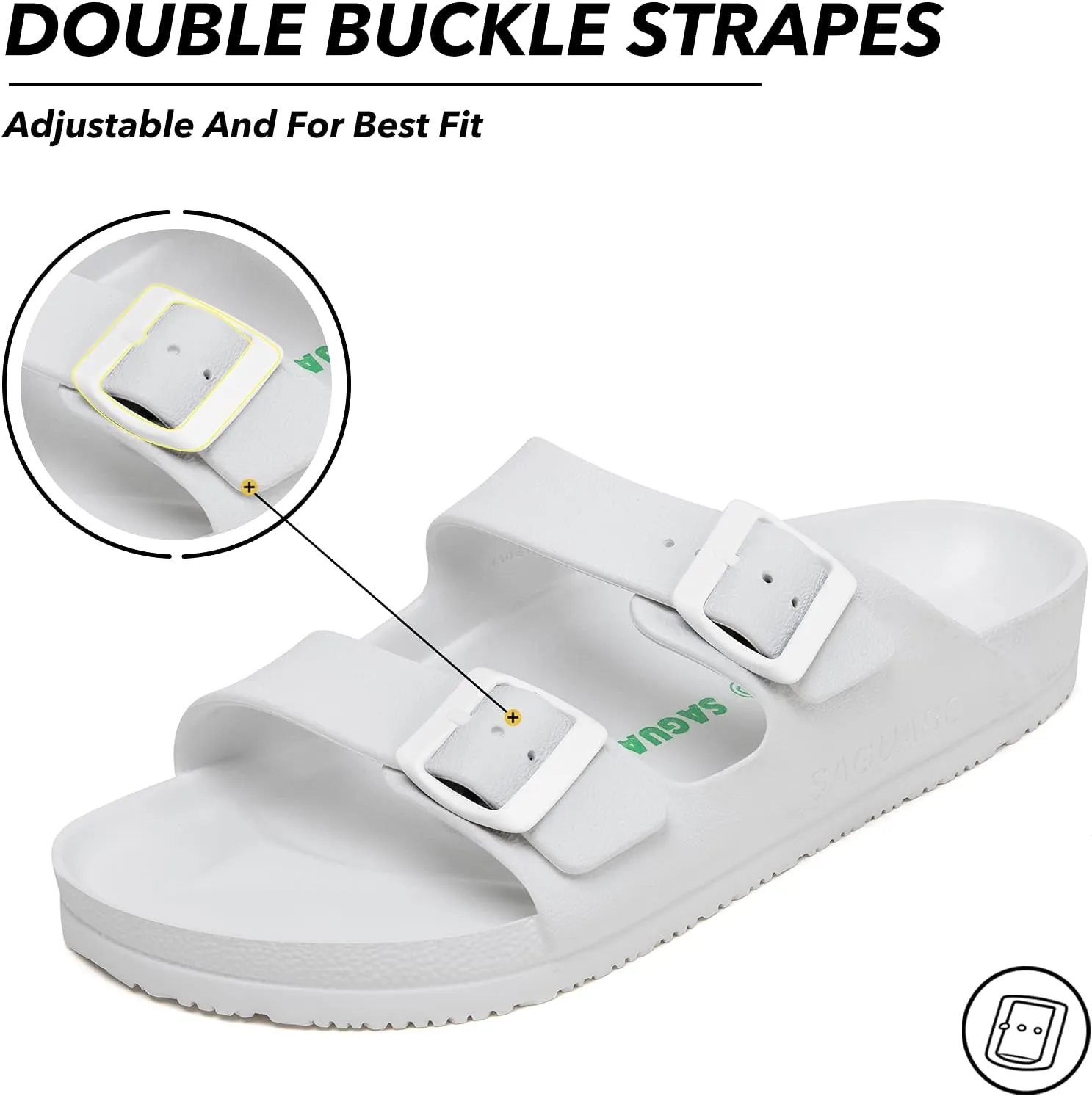 SAGUARO Men's Women's Comfort Double Buckle Sandals Lightweight Adjustable EVA Sandals with Rubble Sole