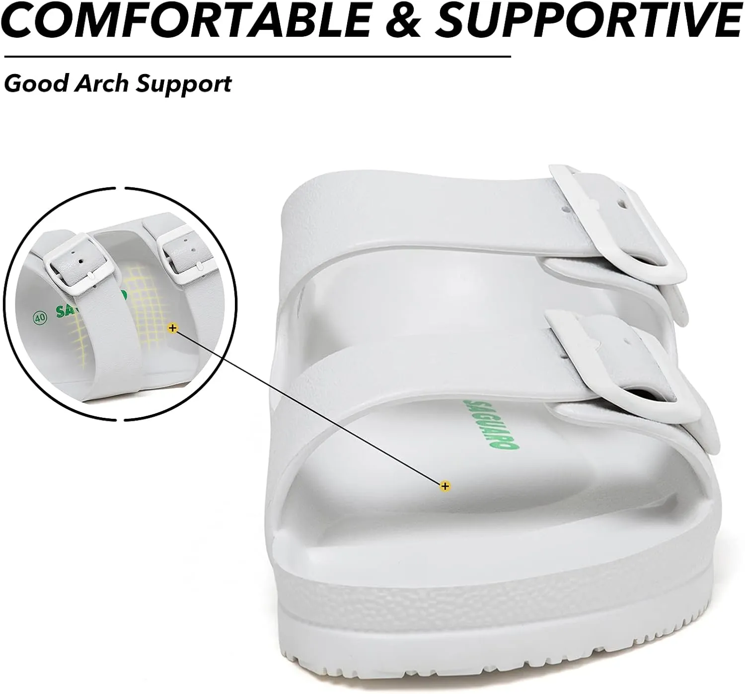 SAGUARO Men's Women's Comfort Double Buckle Sandals Lightweight Adjustable EVA Sandals with Rubble Sole