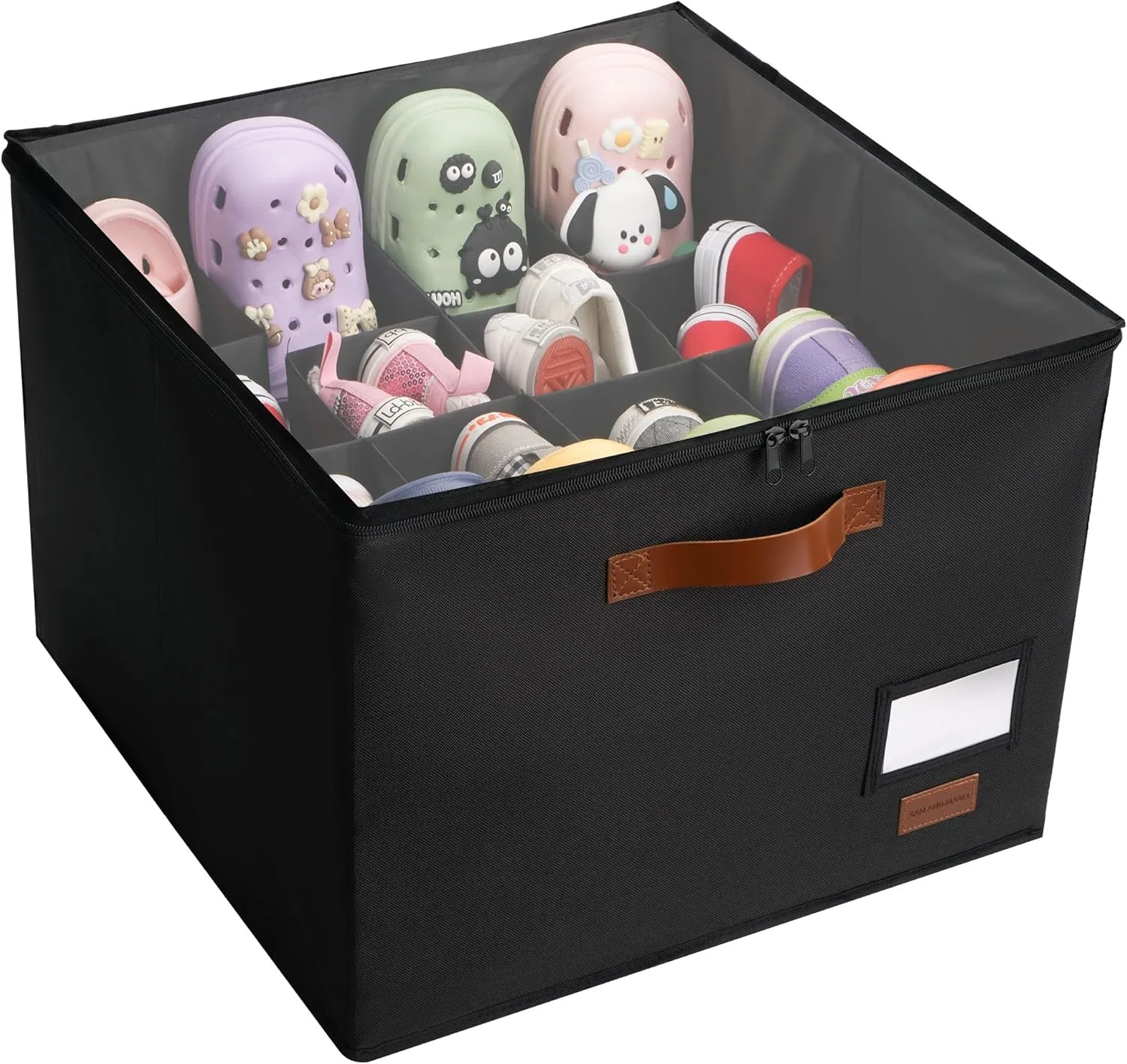 SAM AND MABEL Shoe Storage Organizer for Closet - Large Shoe Storage Box with Clear Top Cover, Space Saving Sneaker/Sandal Containers for Small Spaces (Black)