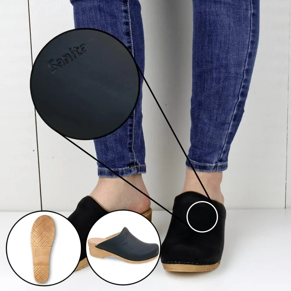 Sanita Ellis Oiled Leather Professional Clogs for Women - Arch Support, Open-Back, Adjustable, APMA-Approved Slip-On Mules