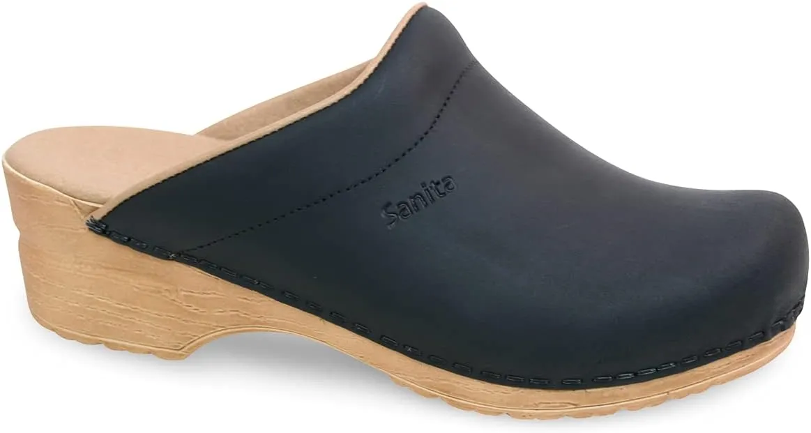 Sanita Ellis Oiled Leather Professional Clogs for Women - Arch Support, Open-Back, Adjustable, APMA-Approved Slip-On Mules