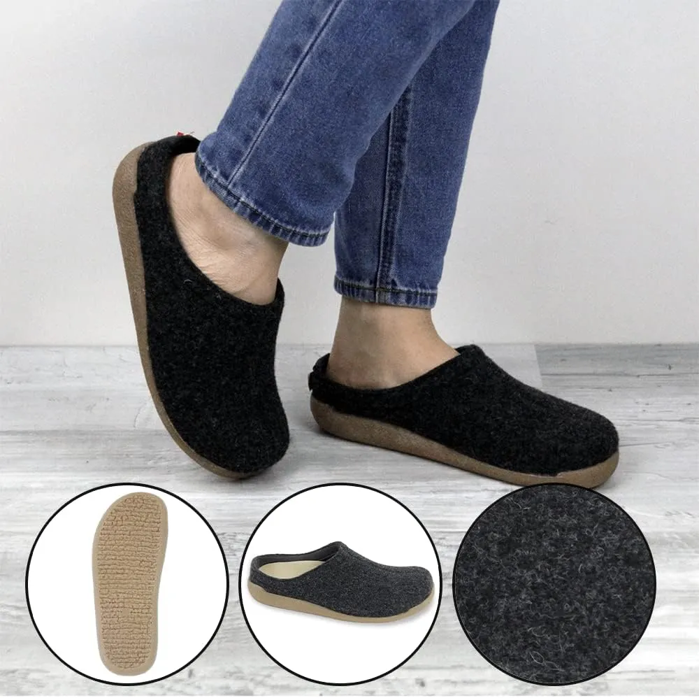 Sanita Lodge Slide Slipper Clogs for Men & Women - Removable Footbed, Made of Natural Wool Slip On Mules - Charcoal
