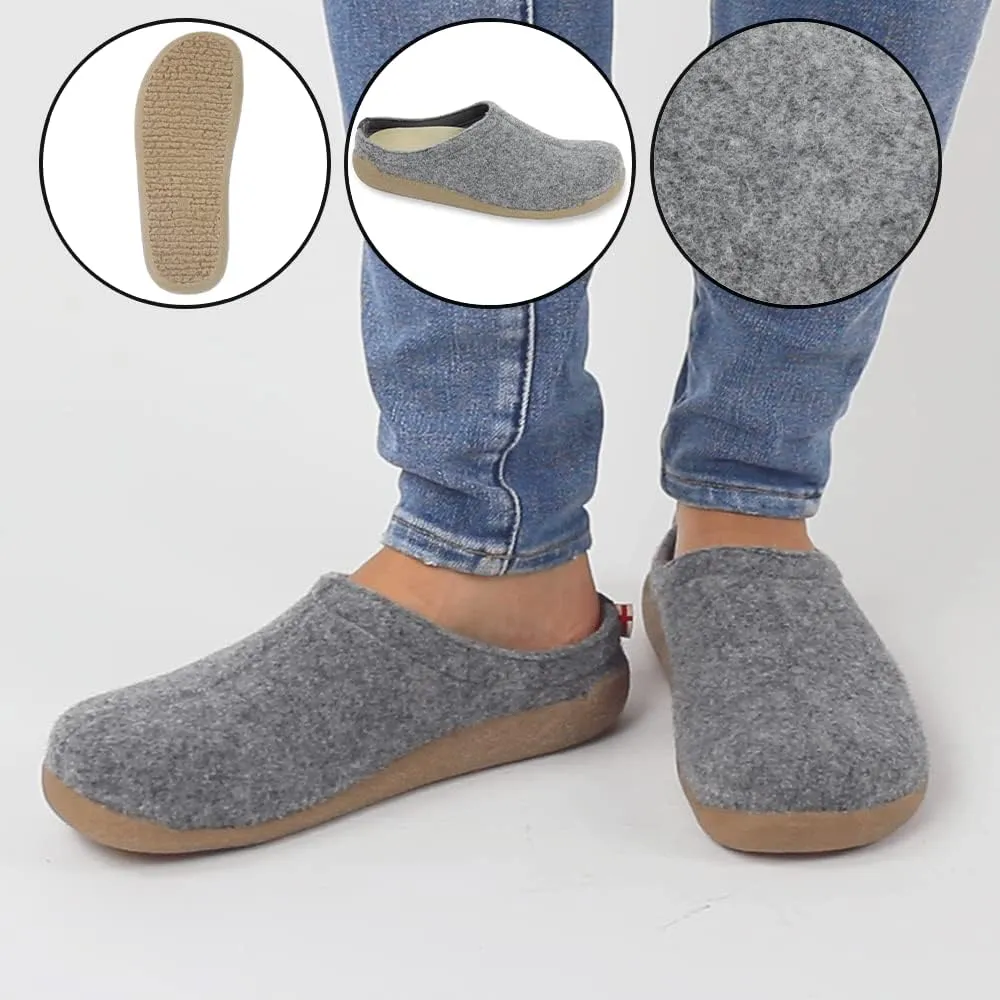 Sanita Lodge Slide Slipper Clogs for Men & Women - Removable Footbed, Made of Natural Wool Slip On Mules - Charcoal