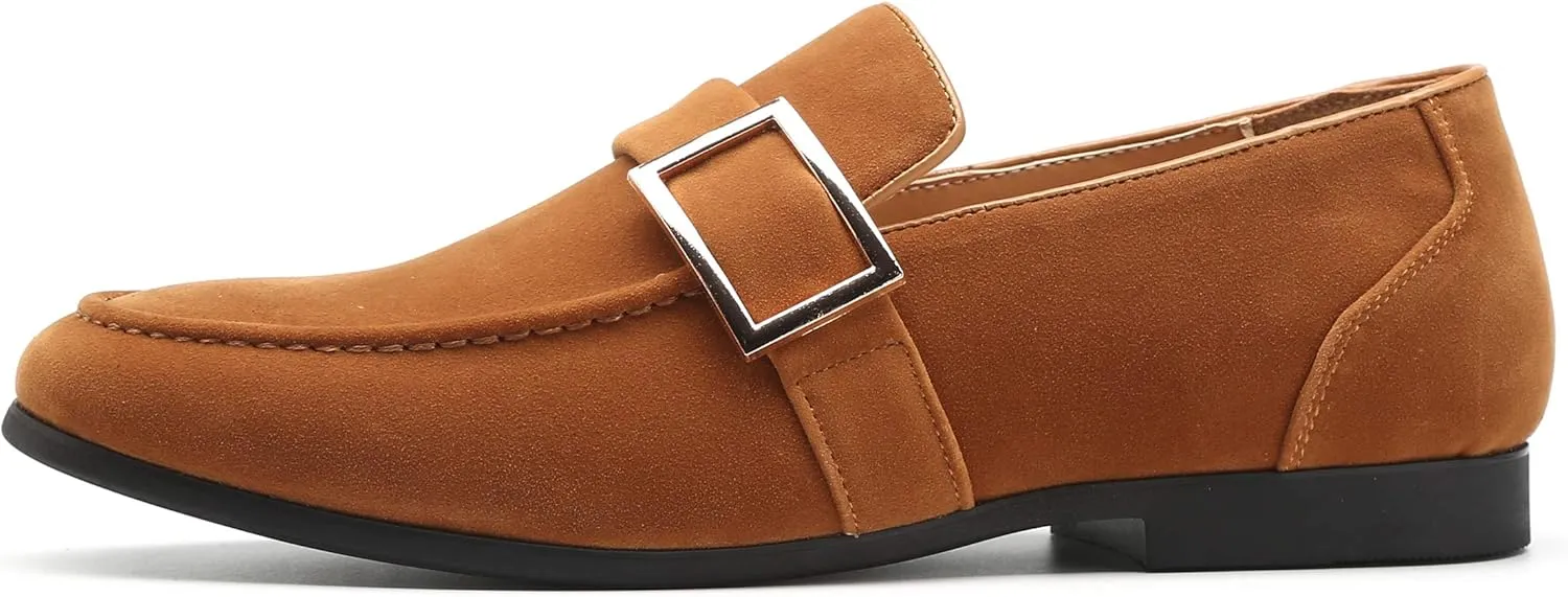 Santimon Casual Dress Shoes Men Slip on Driving Flats Suede Smoking Slipper Buckle Moccasins Loafers Black Brown Tan